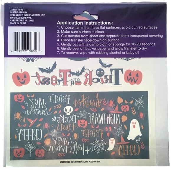 Halloween Transfers Sheet 5 Designs Trick Or Treat Pumpkins Apply Water Craft - Picture 3 of 3